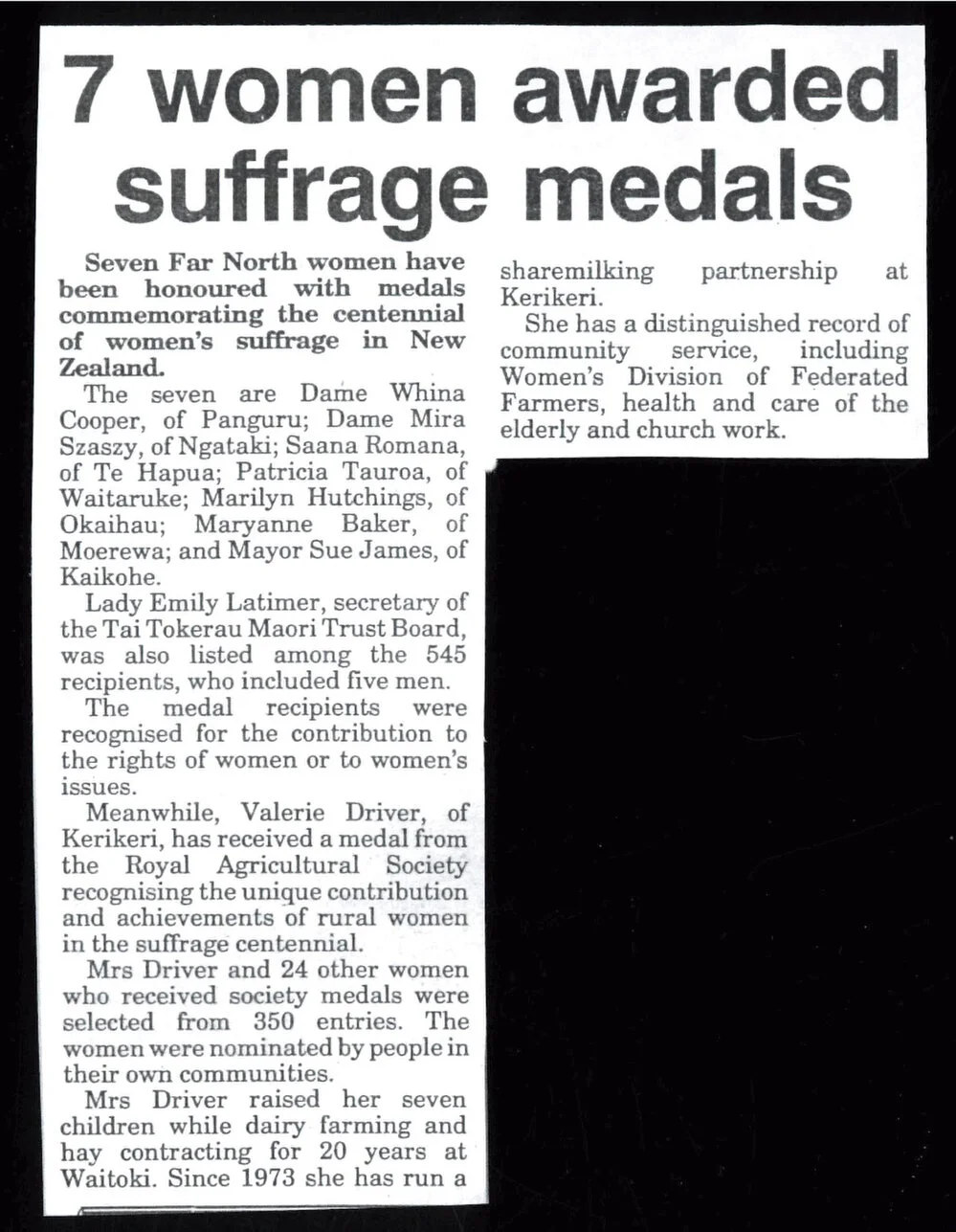 7 women awarded suffrage medals