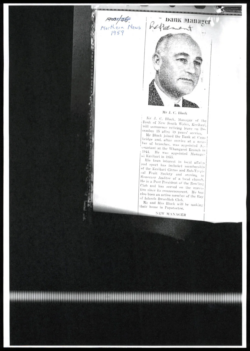 Bank Manager Retirement : Mr J.C. Black