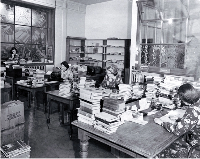 Cataloguing and processing staff of the Canterbury Public Library in their workroom in Cambridge Terrace