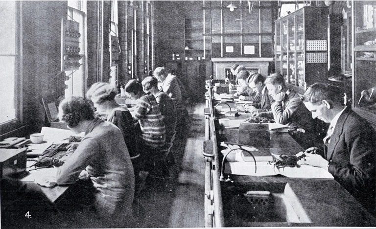 Students in a zoological class dissecting crayfish, Canterbury College