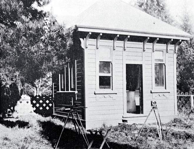 Tripods in front of the Magnetory Observatory, Botanic Gardens