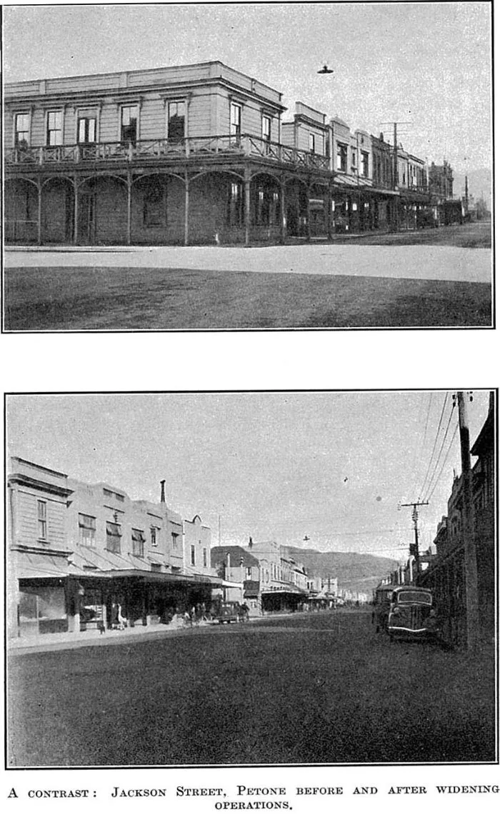 A contrast: Jackson Street, Petone before and after widening operations.