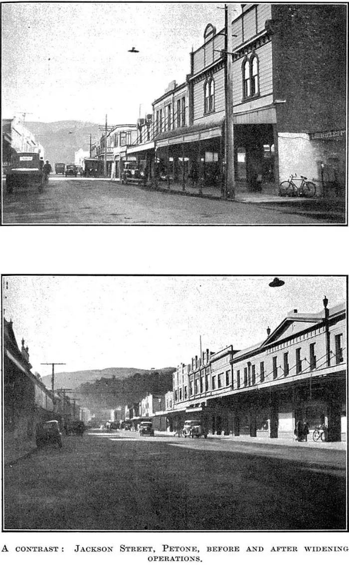 A contrast: Jackson Street, Petone before and after widening operations.