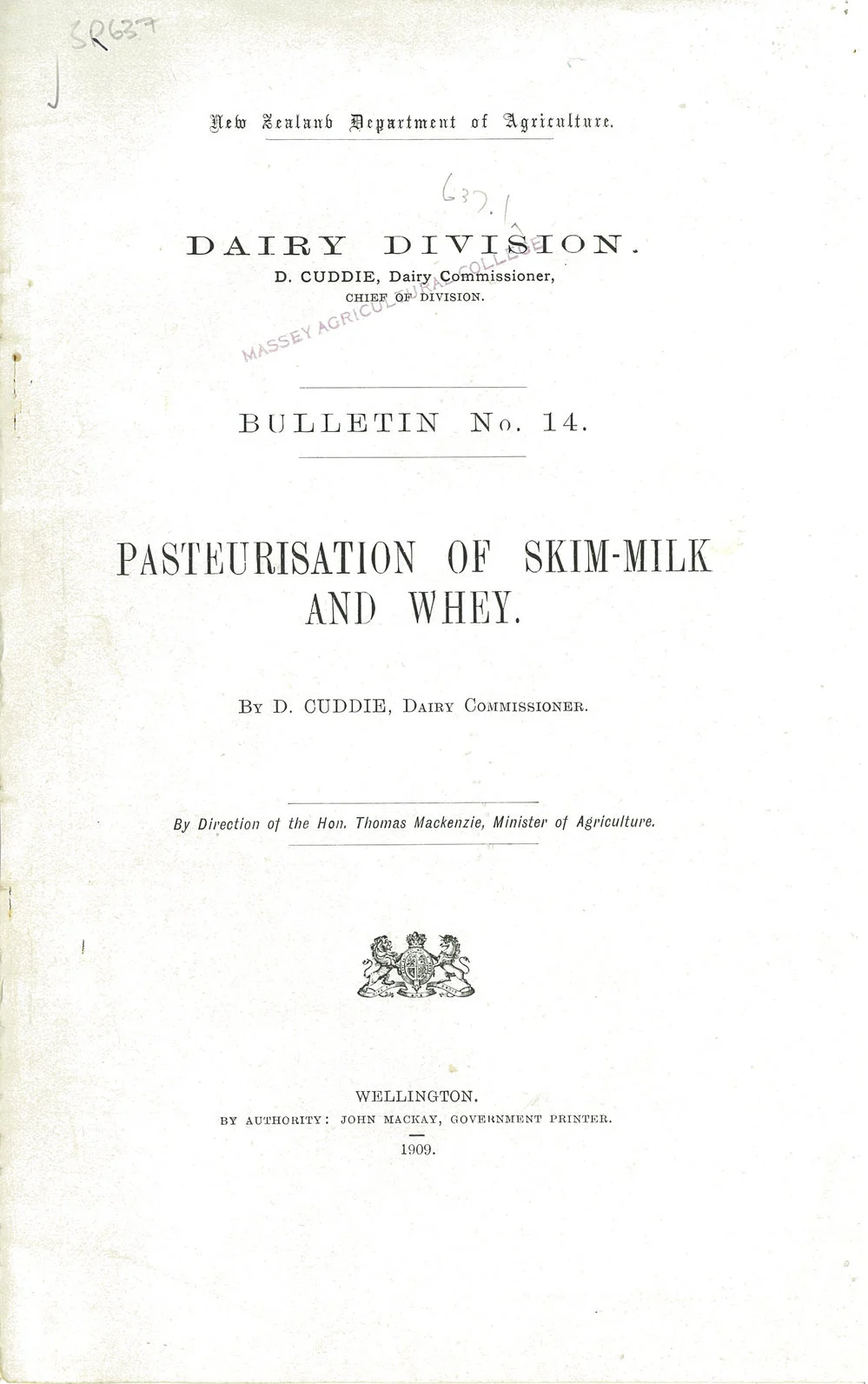 Cuddie, D., Pasteurisation of skim-milk and whey, 1909