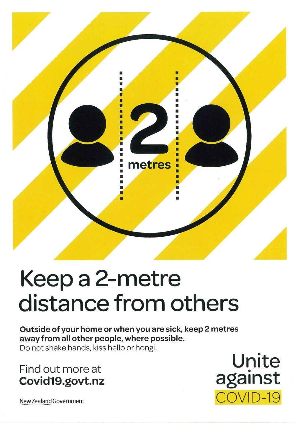 New Zealand Government. COVID-19 physical distancing poster, August 2020