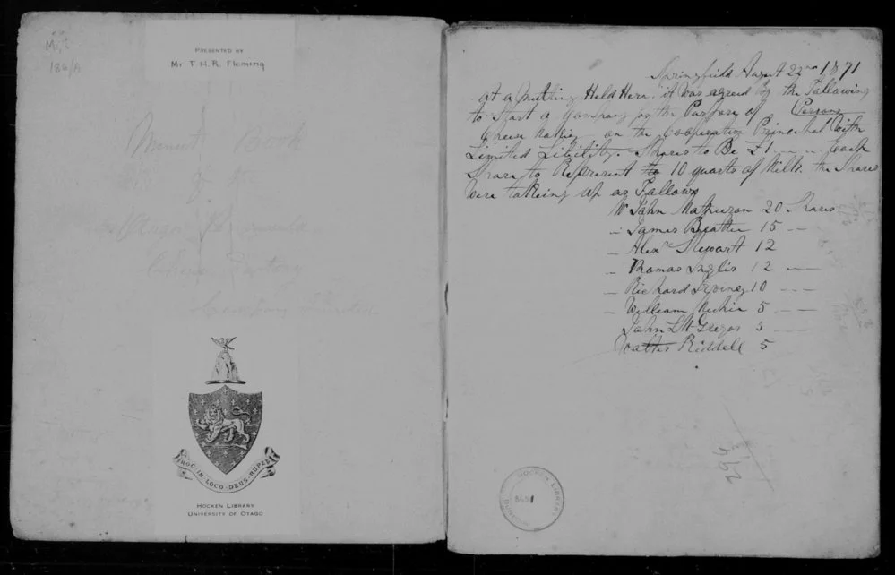 Otago Peninsula Co-operative Cheese Factory Company. Minutes, 1871-1884