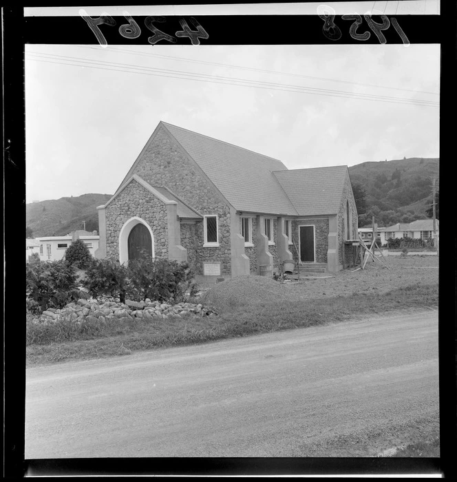 Construction being completed on St Philips Stone Church (Anglican), Stokes Valley, Lower Hutt, Wellington Region
