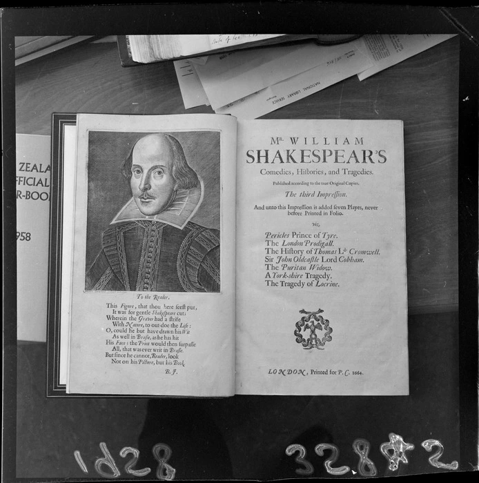 Folio of Shakespeare's books, on display at Alexander Turnbull Library, Bowen Street, Wellington