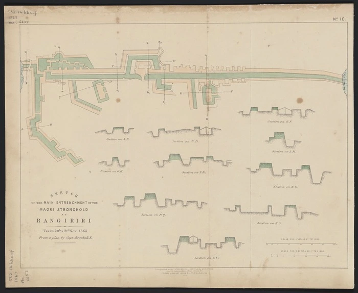 Sketch of the main entrenchment of the Maori stronghold at Rangiriri, taken 20th. & 21st. Nov. 1863 / from a plan by Capt. Brooke, R.E.