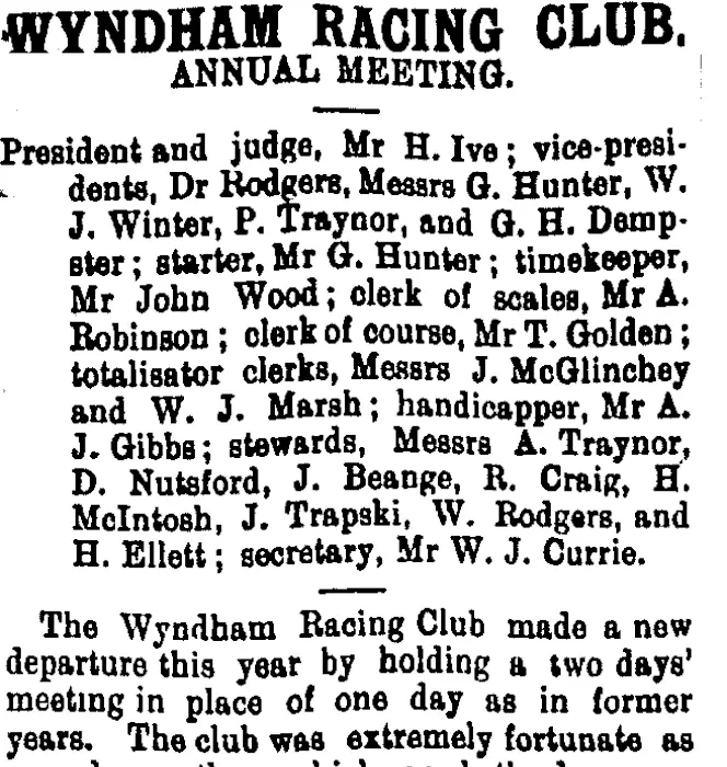 WYNDHAM RACING CLUB. (Mataura Ensign 4-1-1902)