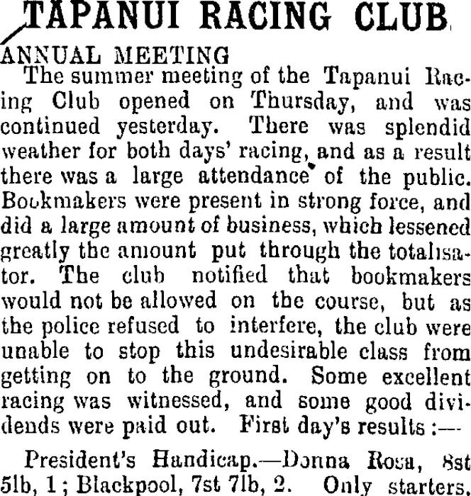 TAPANUI RACING CLUB. (Mataura Ensign 1-2-1902)