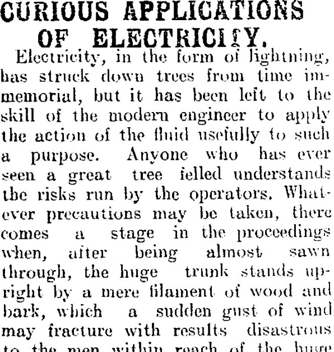 CURIOUS APPLICATIONS OF ELECTRICITY. (Mataura Ensign 4-7-1905)