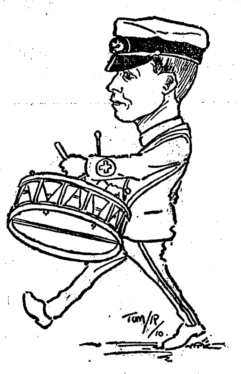 A CUTE KETTLE-DRUMMER (Lyttelton Marinei Band). (NZ Truth, 29 October 1910)