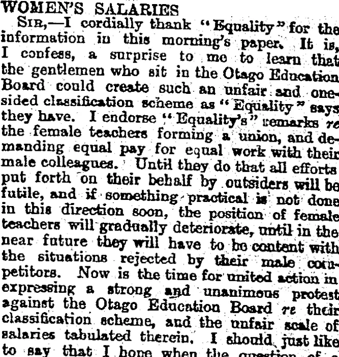 WOMEN'S SALARIES. (Otago Daily Times 21-9-1895)
