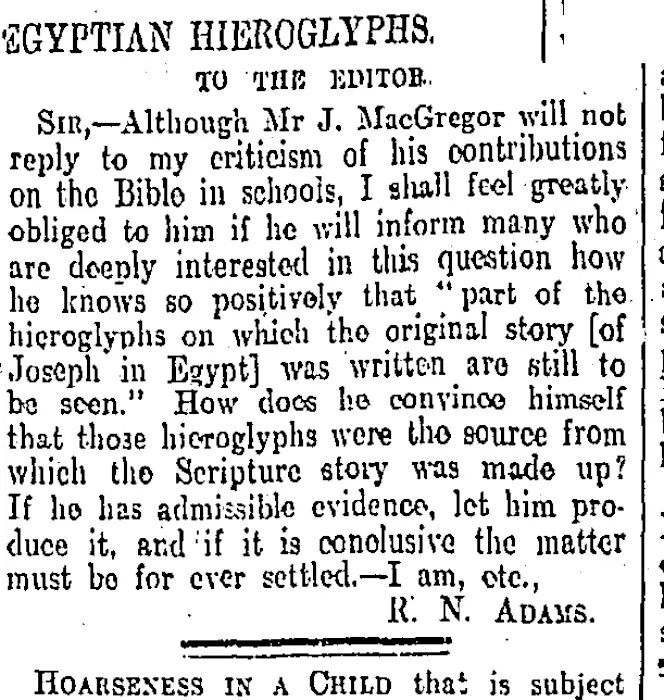 EGYPTIAN HIEROGLYPHS. (Otago Daily Times 23-5-1903)