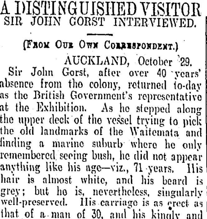 A DISTINGUISHED VISITOR (Otago Daily Times 30-10-1906)
