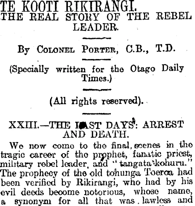 TE KOOTI RIKIRANGI. (Otago Daily Times 20-6-1914)