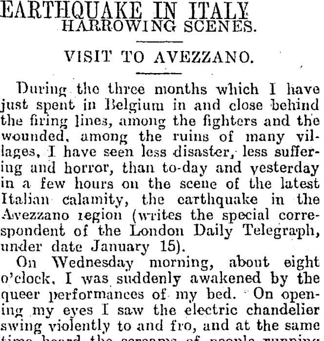 EARTHQUAKE IN ITALY (Otago Daily Times 19-3-1915)