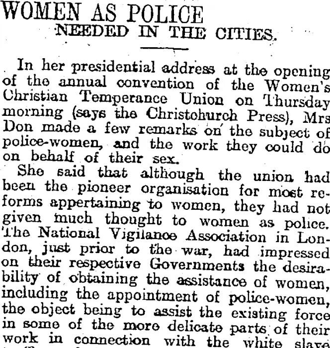 WOMEN AS POLICE (Otago Daily Times 24-3-1915)