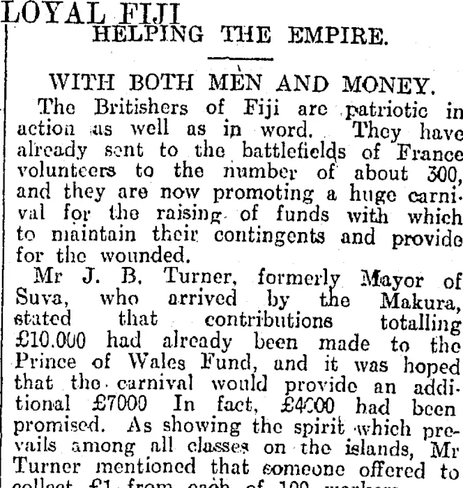 LOYAL FIJI (Otago Daily Times 24-9-1915)