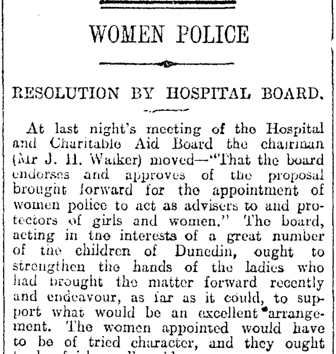 WOMEN POLICE (Otago Daily Times 15-12-1916)