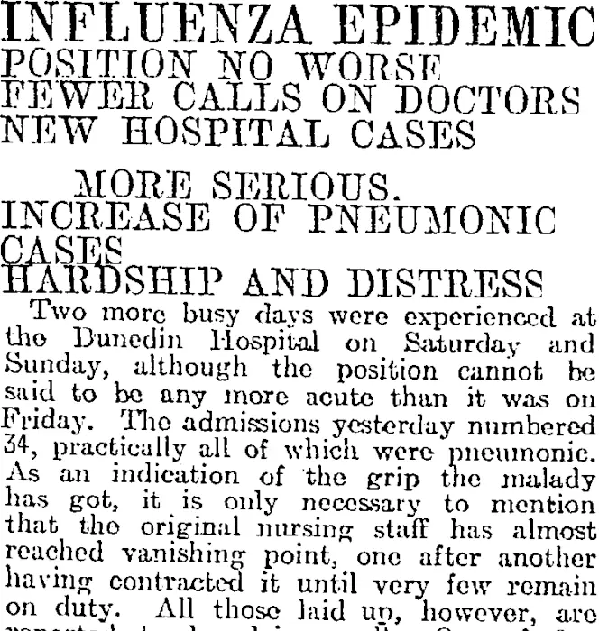 INFLUENZA EPIDEMIC (Otago Daily Times 25-11-1918)