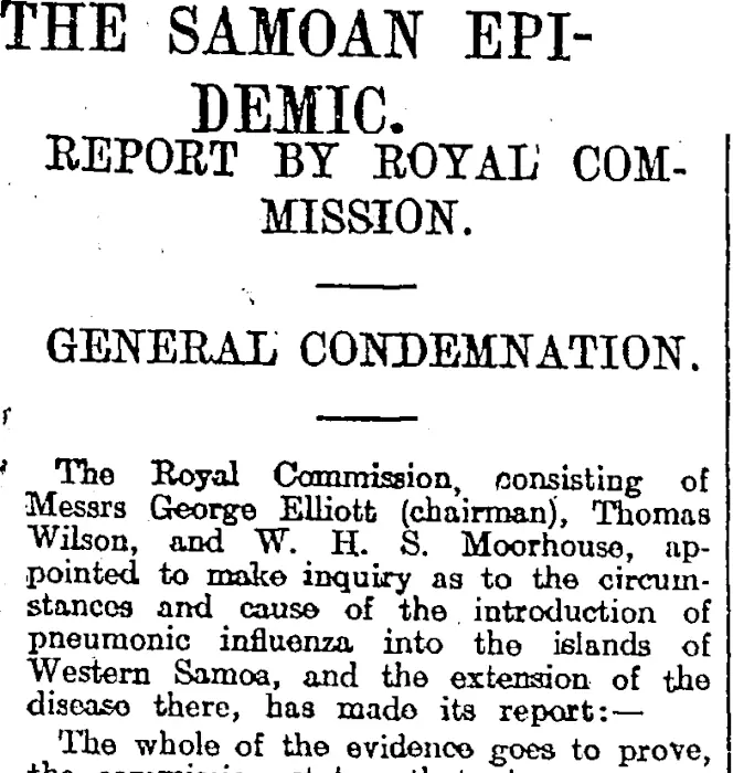 THE SAMOAN EPIDEMIC. (Otago Daily Times 18-8-1919)
