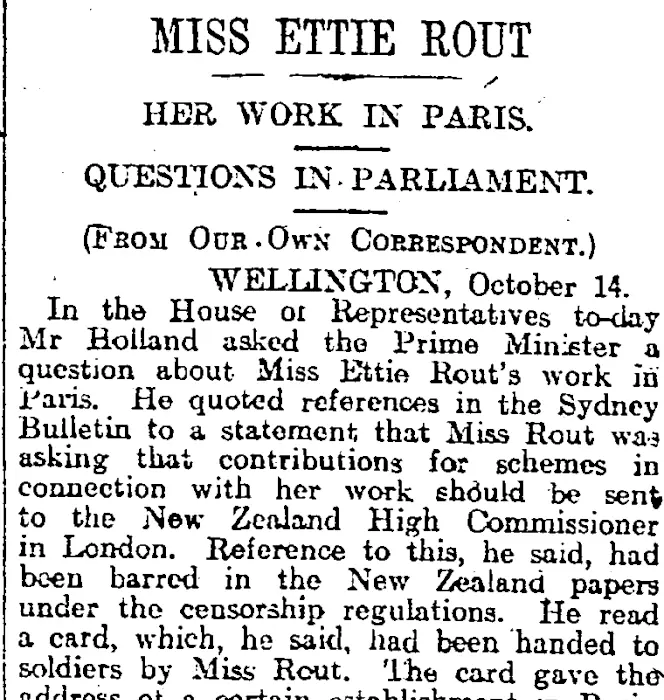 MISS ETTIE ROUT (Otago Daily Times 15-10-1919)