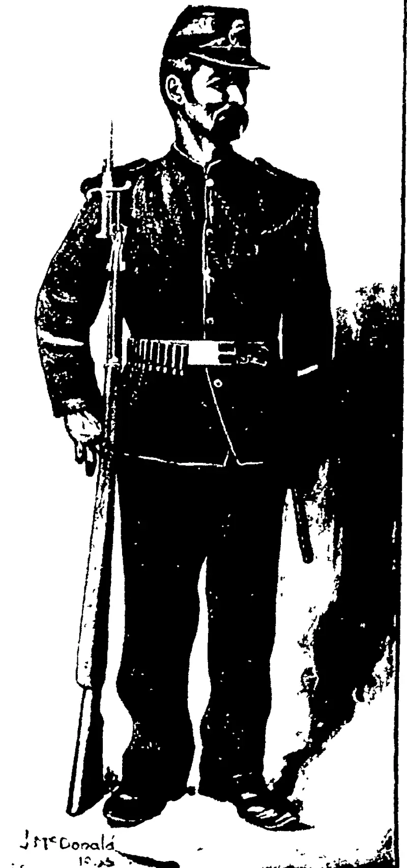 MILITARY TYPE, NO. 1: THE VENEZUELAN SOLDIER.  A member of President Castto's Bodyguard. (Otago Witness, 28 January 1903)