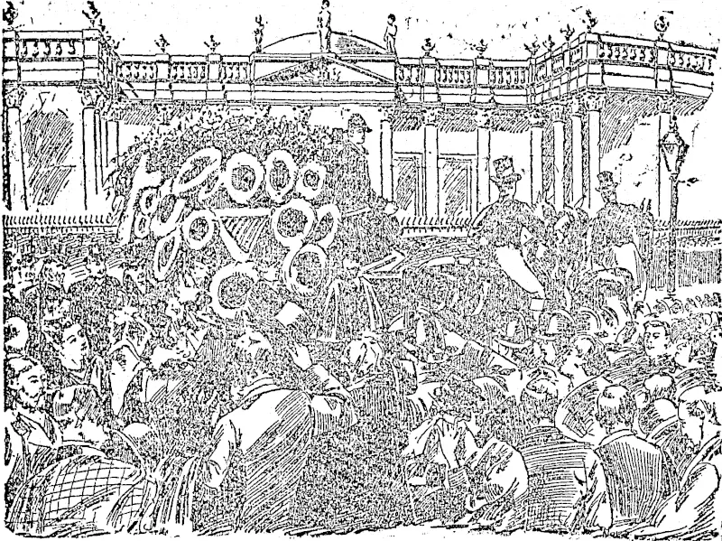 THE FUNERAL OF ME. PARNELL. THE PROCESSION PASSING THE OLD PAKLIAMENT HOUSE, DUBLIN. (Auckland Star, 19 December 1891)