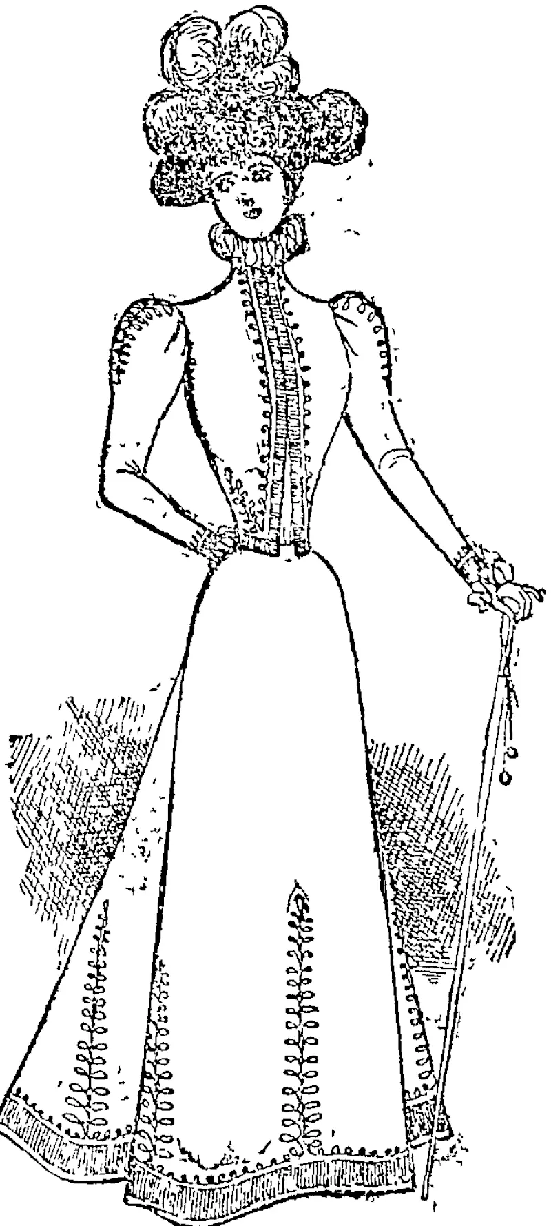 Stylish Braided Costume (Auckland Star, 28 August 1897)