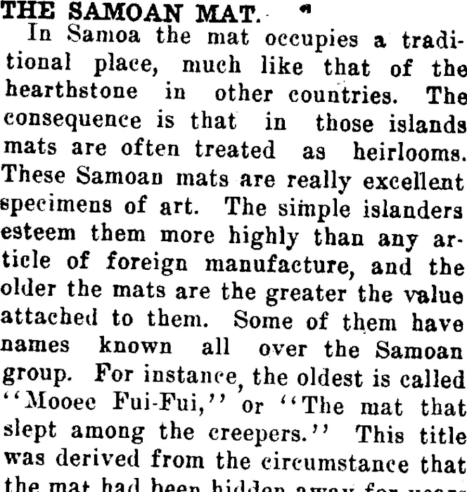 THE SAMOAN MAT. (Clutha Leader 9-10-1914)