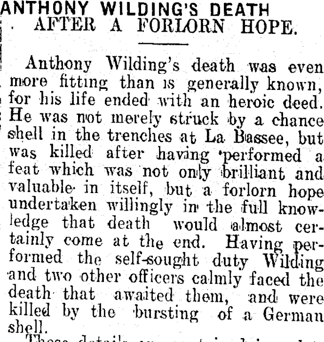 ANTHONY WILDING'S DEATH. (Clutha Leader 17-9-1915)