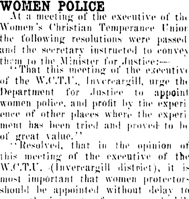 WOMEN POLICE. (Clutha Leader 23-1-1917)