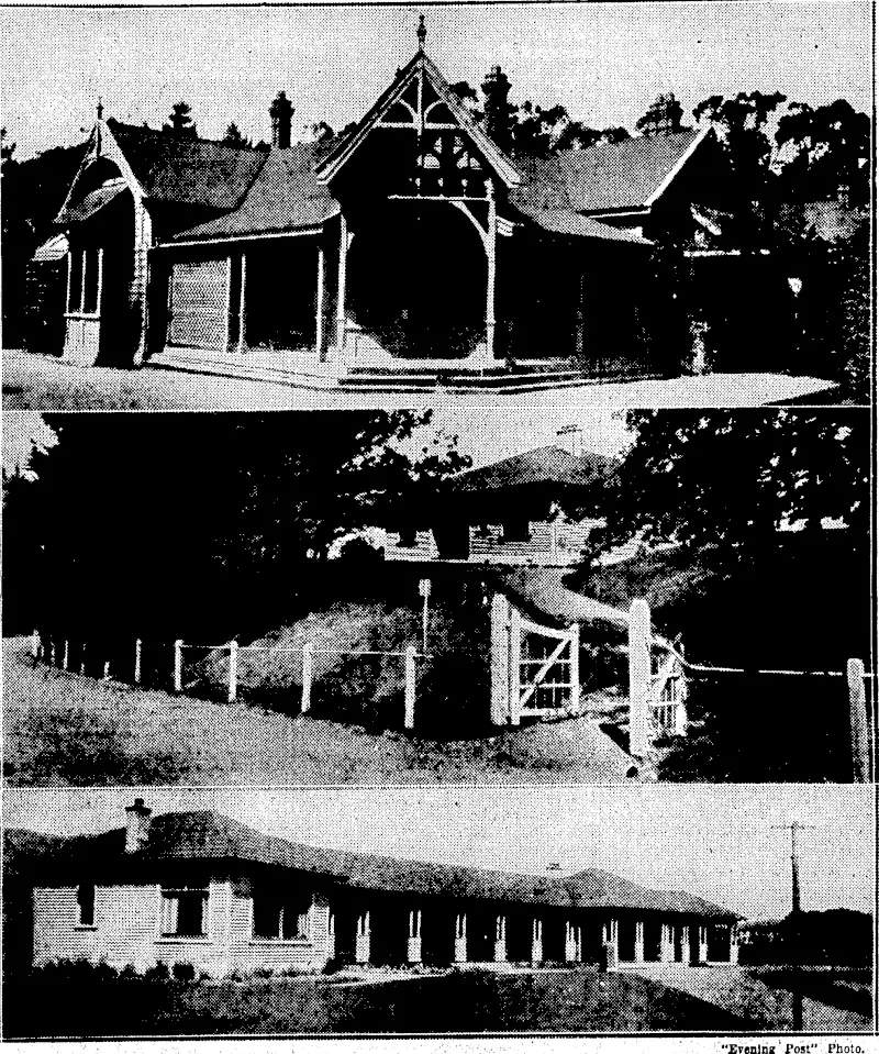 VILLA SYSTEM FOR MENTAL HOSPITALS.—The'"villa system," adopted at Porirua 'Mental.Hospital, is considered the most up-to-date method of housing patients. At top, "Vailimn" 'a villa for ivomenat sPorirua. Centre, reception cottage, where patientSMre receivedand interviewed'bythe doctor. Below, "Bella.Vista" recently constructed on the "open,door" principle,-for-men-.patients. (Evening Post, 31 May 1930)
