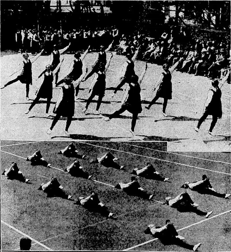 Evening Post" Photo. GYMNASTICS AT QUEEN MARGARET COLLEGE.-Gir/s. attending QueenMargaretCollegerHobson. *^ej?r£it)Jrtg.adM/)ffl3rp/.s«£^»eniCs[before parents and visitors yesterday afternoon. (Evening Post, 10 December 1932)