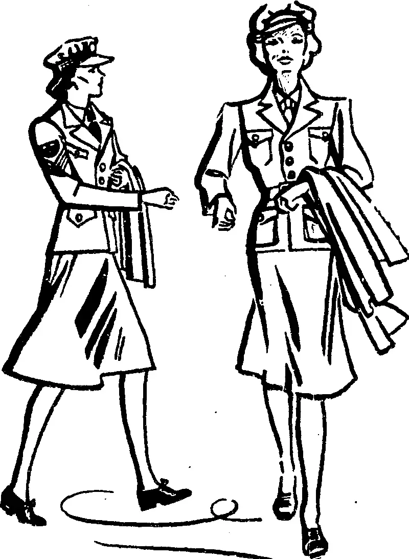Women volunteers for the auxiliary units of the Air Force and the Territorial Service wear uniforms as depicted, one in Air Force blue and the other in khaki. (Evening Post, 31 August 1939)
