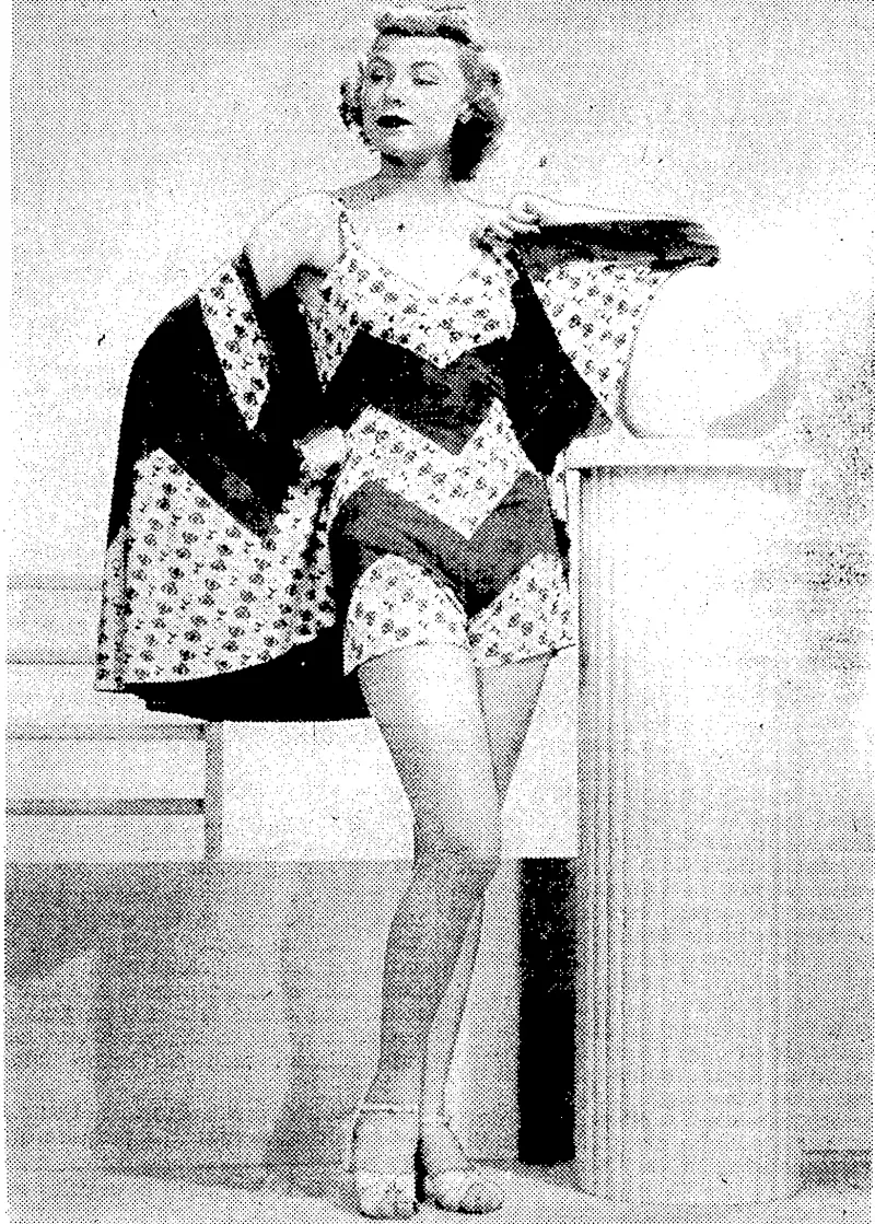 Smart is the only word to describe this bathing suit and cape of plaid and printed celanese rayon jersey. (Evening Post, 07 January 1939)