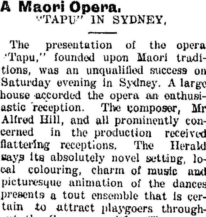 A Maori Opera. (Taranaki Daily News 12-7-1904)