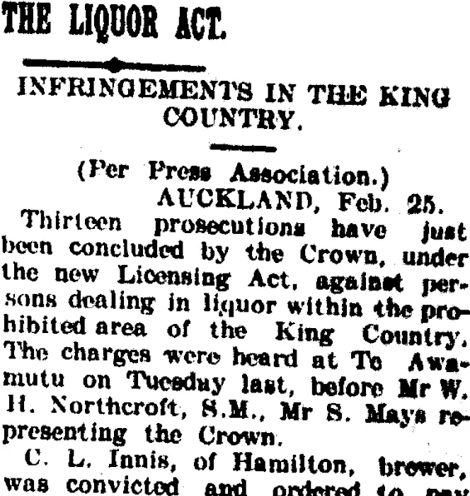 THE LIQUOR ACT. (Taranaki Daily News 27-2-1905)