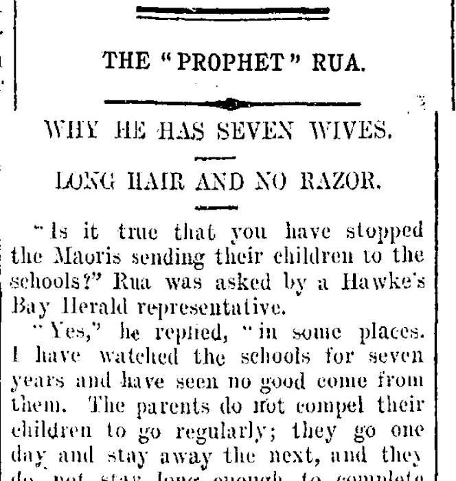 THE "PROPHET" RUA. (Taranaki Daily News 18-6-1908)