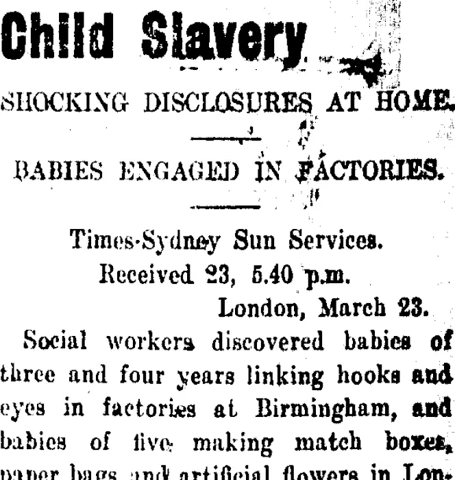 Child Slavery (Taranaki Daily News 24-3-1914)