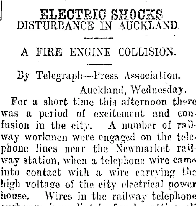 ELECTRIC SHOCKS. (Taranaki Daily News 7-5-1914)