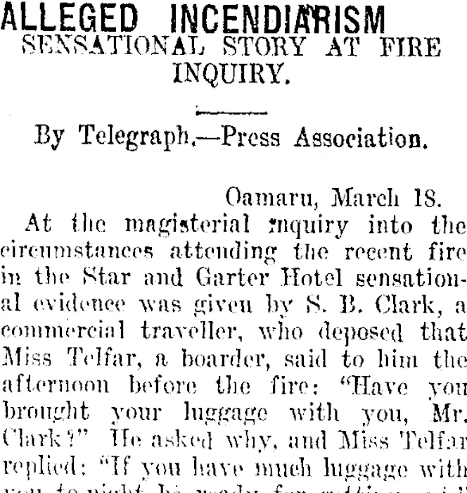 ALLEGED INCENDIARISM. (Taranaki Daily News 19-3-1915)