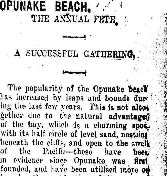 OPUNAKE BEACH. (Taranaki Daily News 20-1-1916)