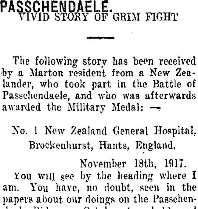 PASSCHENDAELE. (Taranaki Daily News 23-1-1918)