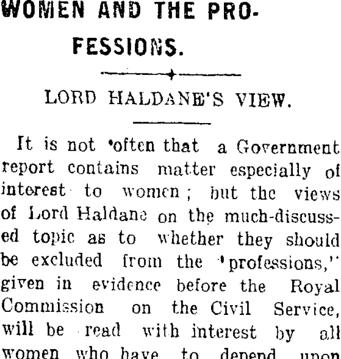 WOMEN AND THE PROFESSIONS. (Tuapeka Times 28-6-1913)