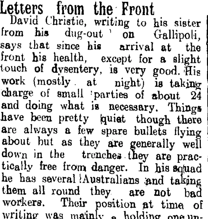 Letters from the Front (Tuapeka Times 17-11-1915)