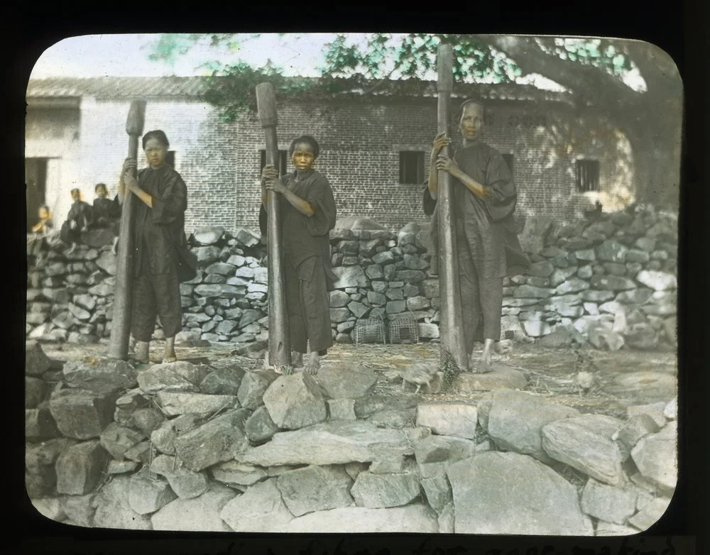 Women Pounding Fibre For Rope Making