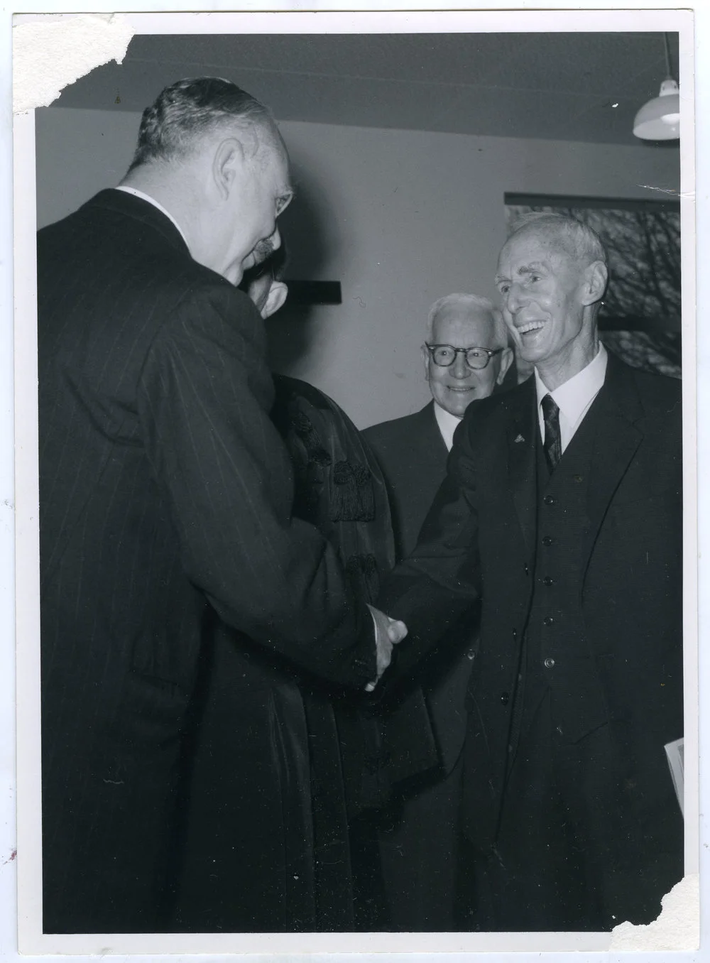 Jim Hay and Alex Kennedy shaking hands, Knox Church, Christchurch